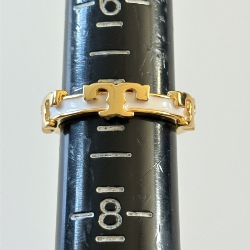 Tory Burch Gold and White Ring - Size 7